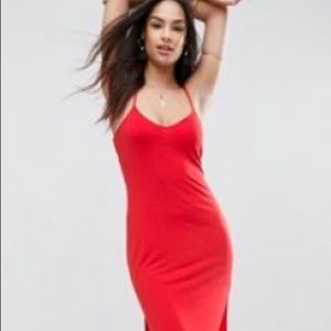 NWT ASOS red lace up maxi dress with slit